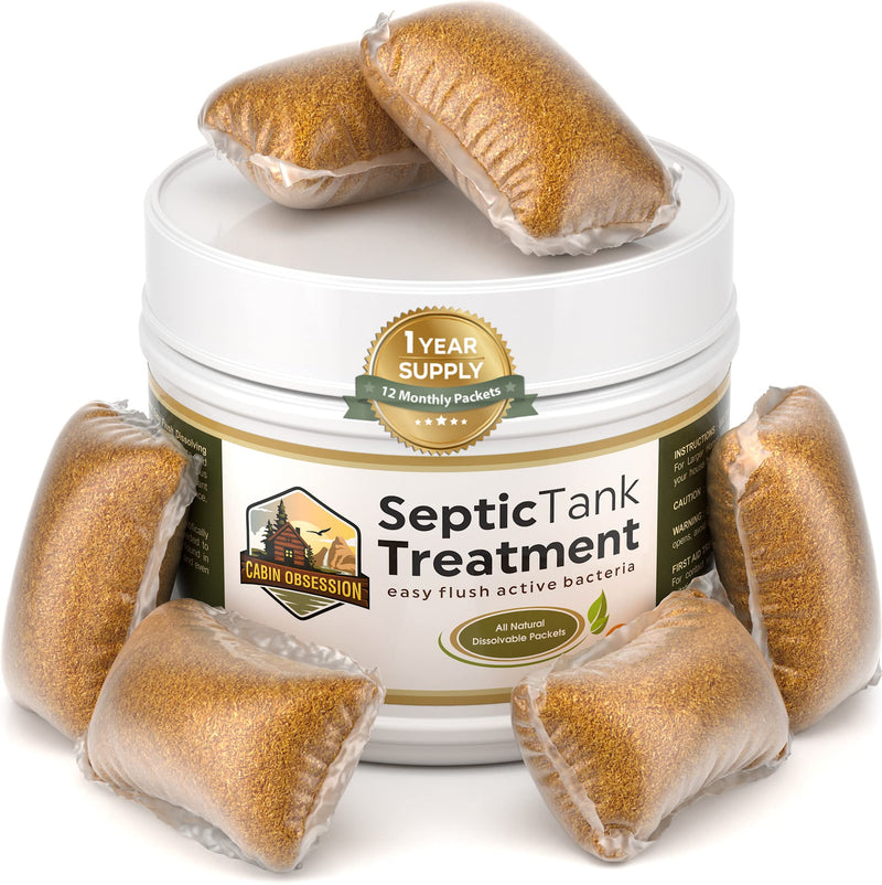[Australia] - Septic Tank Treatment - 1 Year Supply of Septic Safe Dissolvable Easy Flush Live Bacteria Packets (12 Count) - Best Way to Prevent Expensive Sewage Backups - Made in USA 