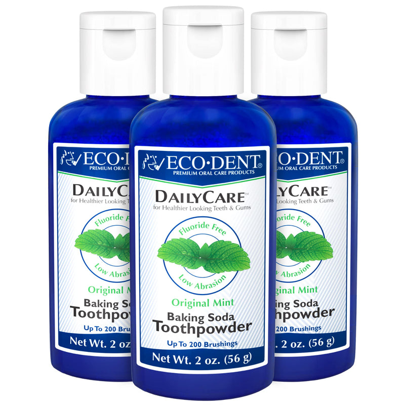 [Australia] - Eco-Dent DailyCare Baking Soda Toothpowder, Mint - Fluoride-Free Toothpaste Powder, SLS-Free Tooth Powder with Baking Soda, Minerals, and Essential Oils, Toothpaste Alternative, 2 Oz Ea (Pack of 3) 