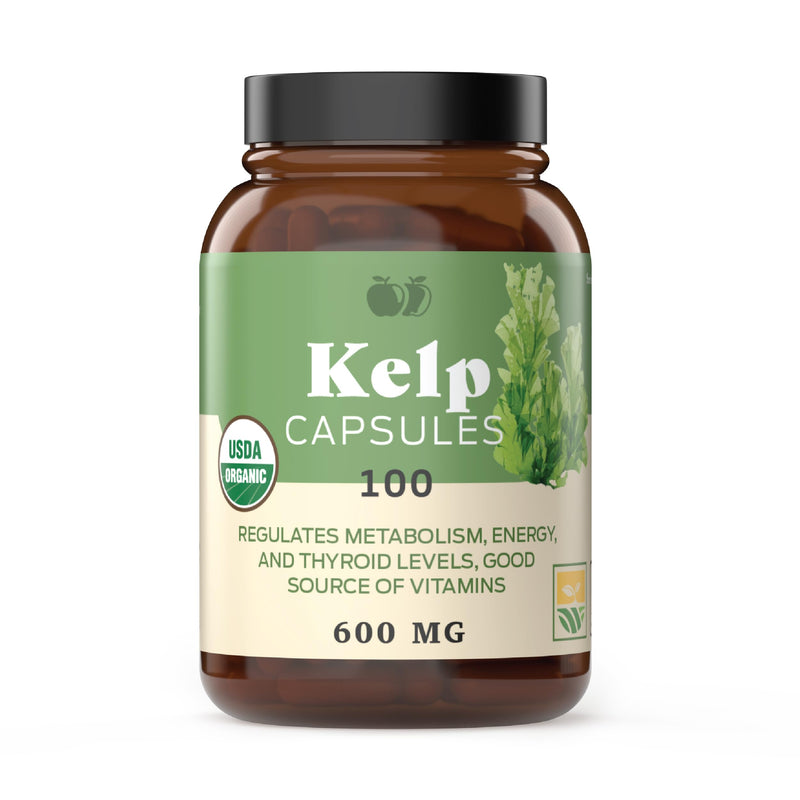 [Australia] - Raw Sea Kelp Powder Supplement - 600mg Capsules 100 Pills Powdered Raw Seaweed & Thyroid Support Supplement 