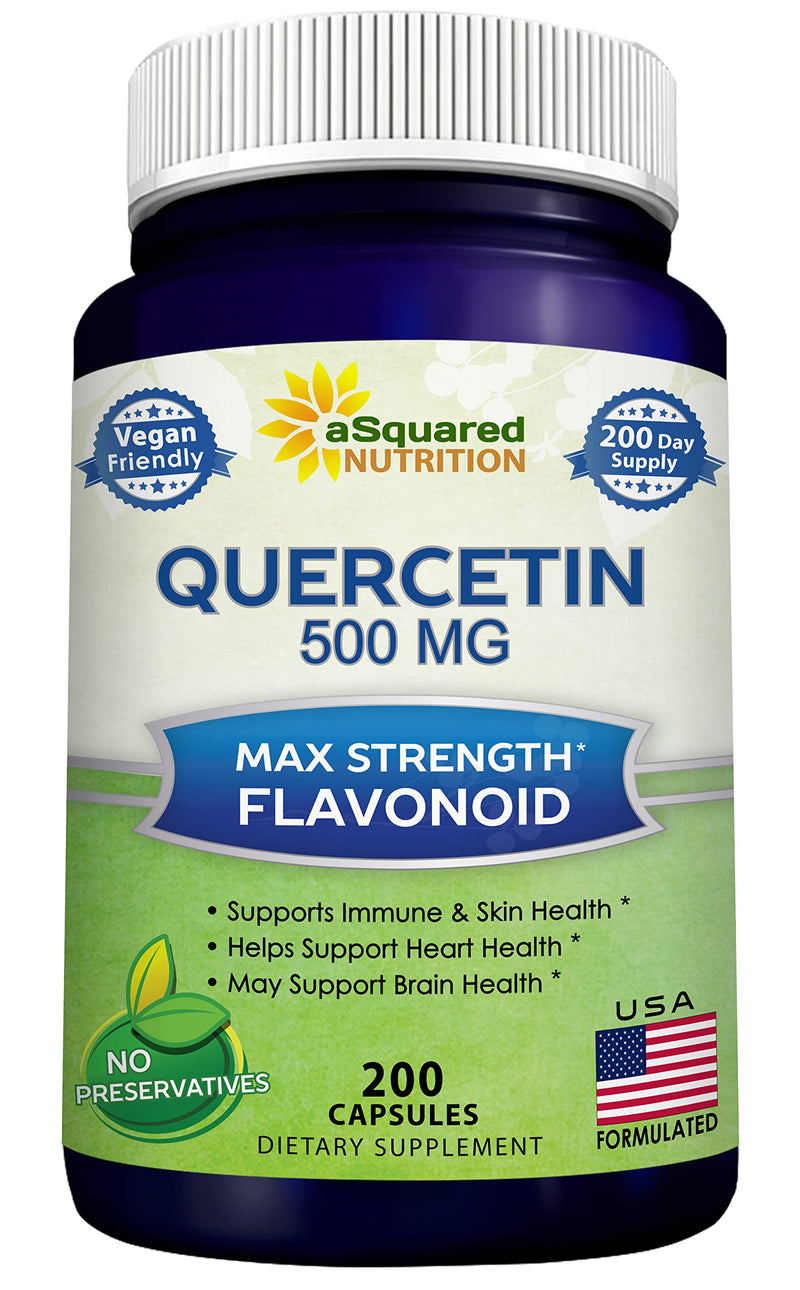 [Australia] - aSquared Nutrition Quercetin 500mg Supplement - 200 Capsules - Quercetin Dihydrate to Support Cardiovascular Health - Max Strength Powder Complex Pills to Help Improve Immune Response 