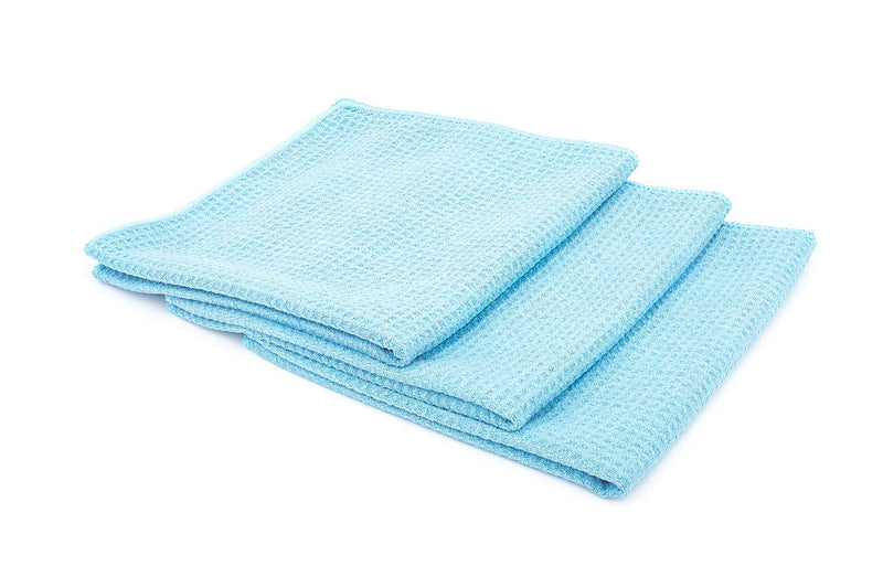 [Australia] - The Rag Company - Standard Waffle Weave Towels, Microfiber Detailing, Window/Glass and Drying, Wax & Polish, Lint-Free, Streak-Free, 370gsm, 16in x 16in, Light Blue (3-Pack) 16in. x 16in. 