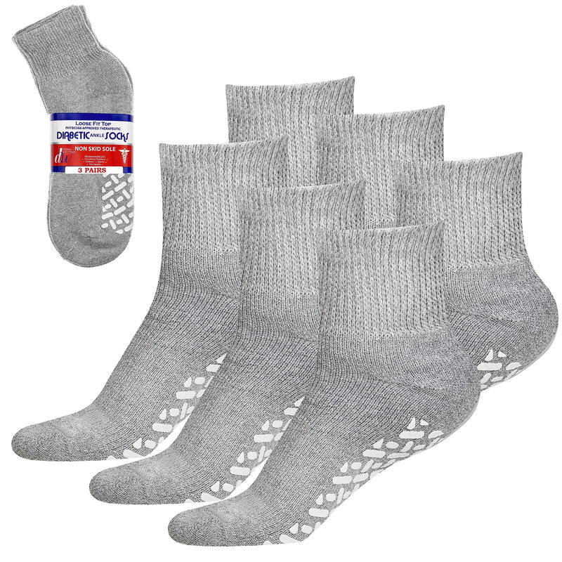 [Australia] - Debra Weitzner Loose Fit Non-Binding Sock - Diabetic Non-Slip Socks for Men and Women - Ankle 3Pk Grey 9-11 Ankle Grey With Grips 