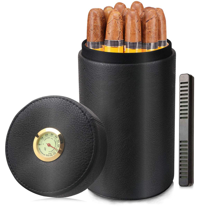 [Australia] - Scotte Cigar humidor case/jar,Leather Cedar Wood Cigar Canister Portable for 12-16 Cigar (Black) Black 
