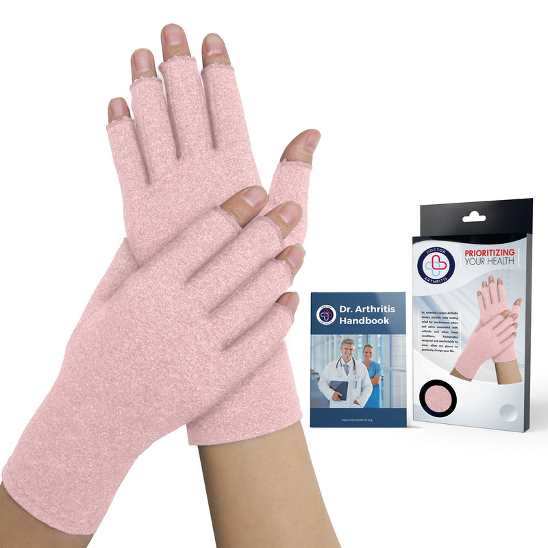[Australia] - Doctor Developed Arthritis Gloves - Cotton Open and Full Finger Compression Gloves - Hand Compression Gloves for Arthritis Relief - Compression Gloves for Women/Men, With Doctor Handbook Pink (Open Finger) X-Small 