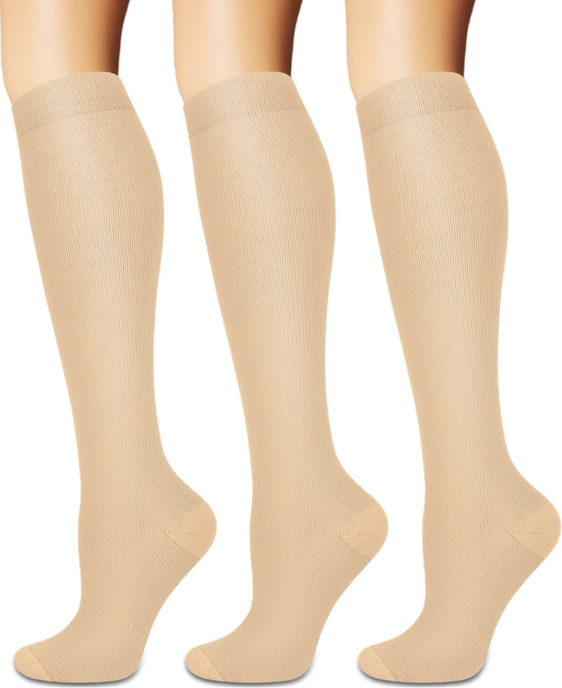 [Australia] - Compression Socks for Women and Men Circulation (3 Pairs) - Best for Nursing,Running,Travel Knee High Socks 00 Nude Small-Medium 