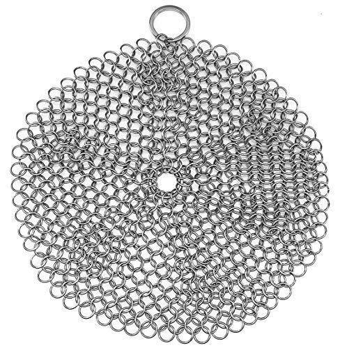[Australia] - 316 Stainless Steel Cast Iron Skillet Cleaner Cast Iron Scraper Chainmail Scrubber for Cast Iron Pans, Pre-Seasoned Pans, Griddle Pans, BBQ Grills, and More Pot Cookware-Round 7 Inch Diameter 