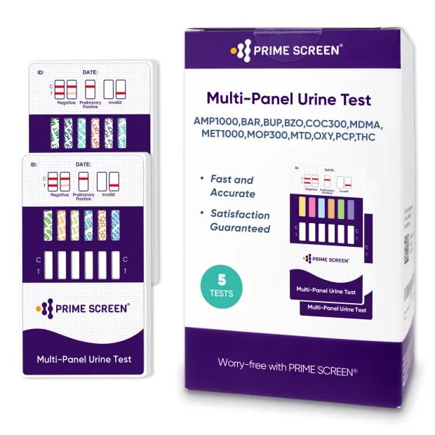 [Australia] - Prime Screen [5 Pack] 12 Panel Urine Drug Test Kit (AMP, BAR, BUP, Benzos BZO, COC, mAMP, MDMA, MOP, MTD, OXY, PCP, Marijuana THC) - WDOA-6125 5 Count (Pack of 1) 