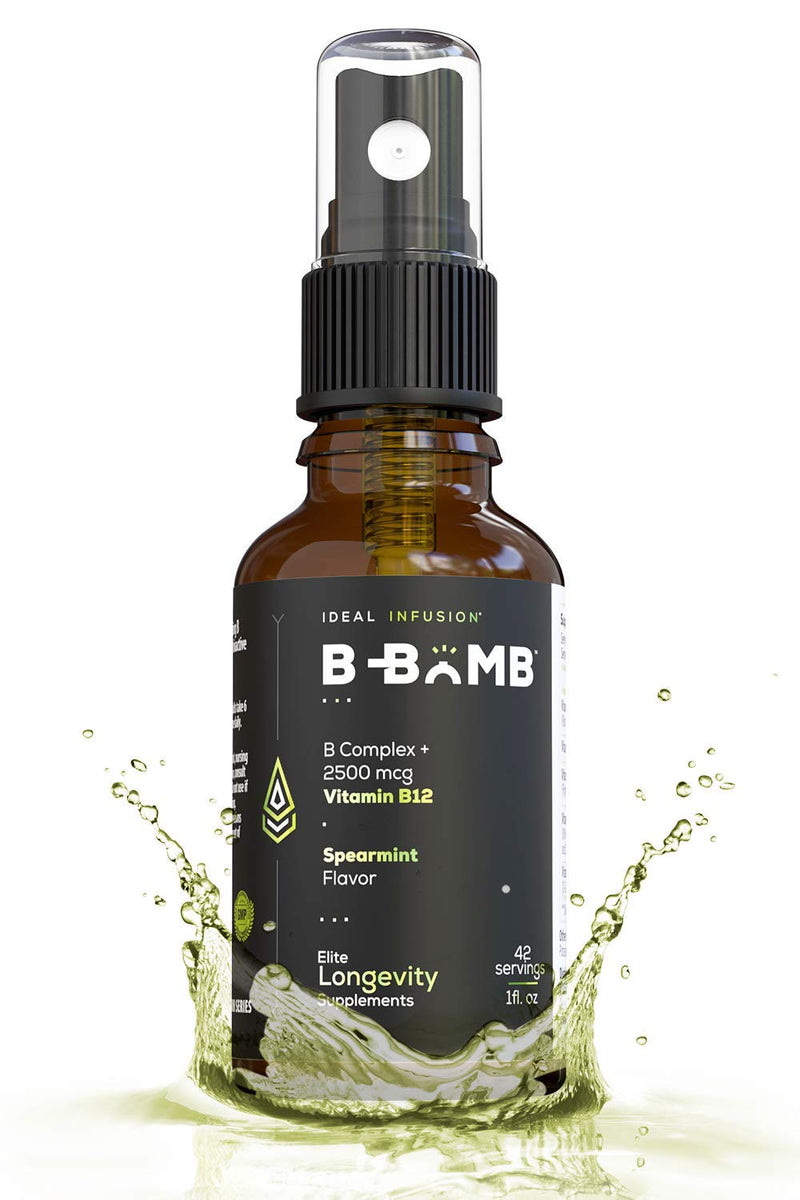 Ideal Infusion B-Bomb Vitamin B12 + B Complex Liquid Spray: Methylcobalamin with Adenosylcobalamin: Energy & Mood Support, Sugar-Free, Vegan, Organic Spearmint Flavor