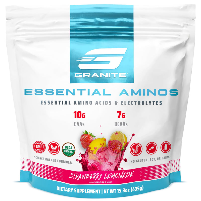 [Australia] - Granite Supplements Intra Workout Powder - Essential and Branch Chain Amino Acid Supplement for Pre-workout and Post-workout - BCAA Electrolyte Powder with Electrolytes - Strawberry Lemonade Flavor 