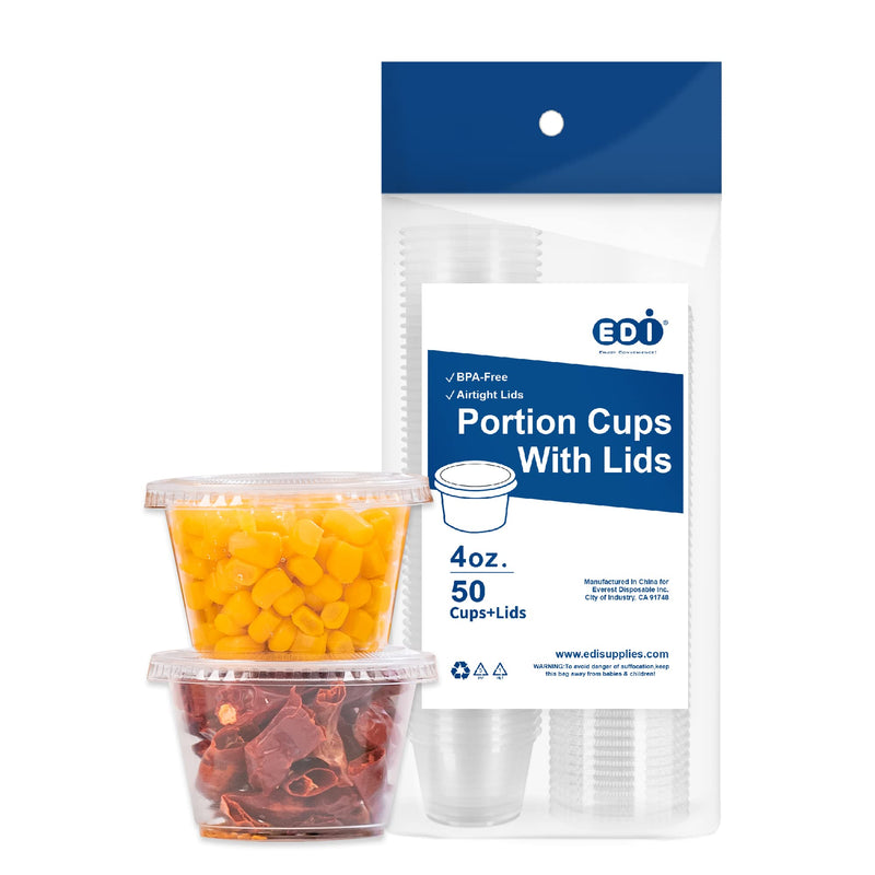 [Australia] - EDI [4 OZ, 50 Sets] Clear Disposable Plastic Portion Cups with Leakproof Lids | Condiment and Dipping Sauce/ Jello Shot Cups | Souffle Cups | BPA Free | Recyclable 4 oz 