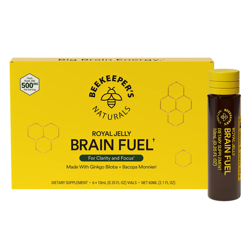 [Australia] - BEEKEEPER'S NATURALS B.LXR Brain Fuel - Memory, Focus and Clarity Liquid Formula, Supports Productivity Royal Jelly, Ginkgo Biloba, Bacopa Monnieri Keto Friendly, Gluten & Caffeine-Free, (6 ct) 2.1 Fl Oz (Pack of 1) 
