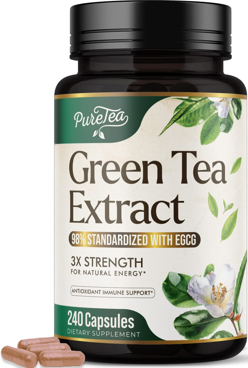 [Australia] - Green Tea Extract Pills 1000mg with EGCG for Heart Support with Antioxidants - 98% Standardized Polyphenols - 3X Absorption Green Tea Capsules for Natural Energy, Gentle Caffeine - 240 Capsules 240 Count (Pack of 1) 