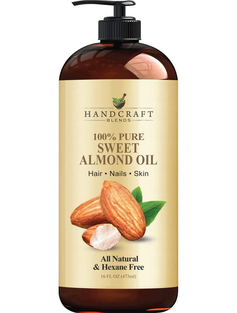 [Australia] - Handcraft Blends Sweet Almond Oil - 16 Fl Oz - 100% Pure and Natural - Premium Grade Oil for Skin and Hair - Carrier Oil - Hair and Body Oil - Massage Oil - Hexane-Free Sweet Almond 16 Fl Oz (Pack of 1) 