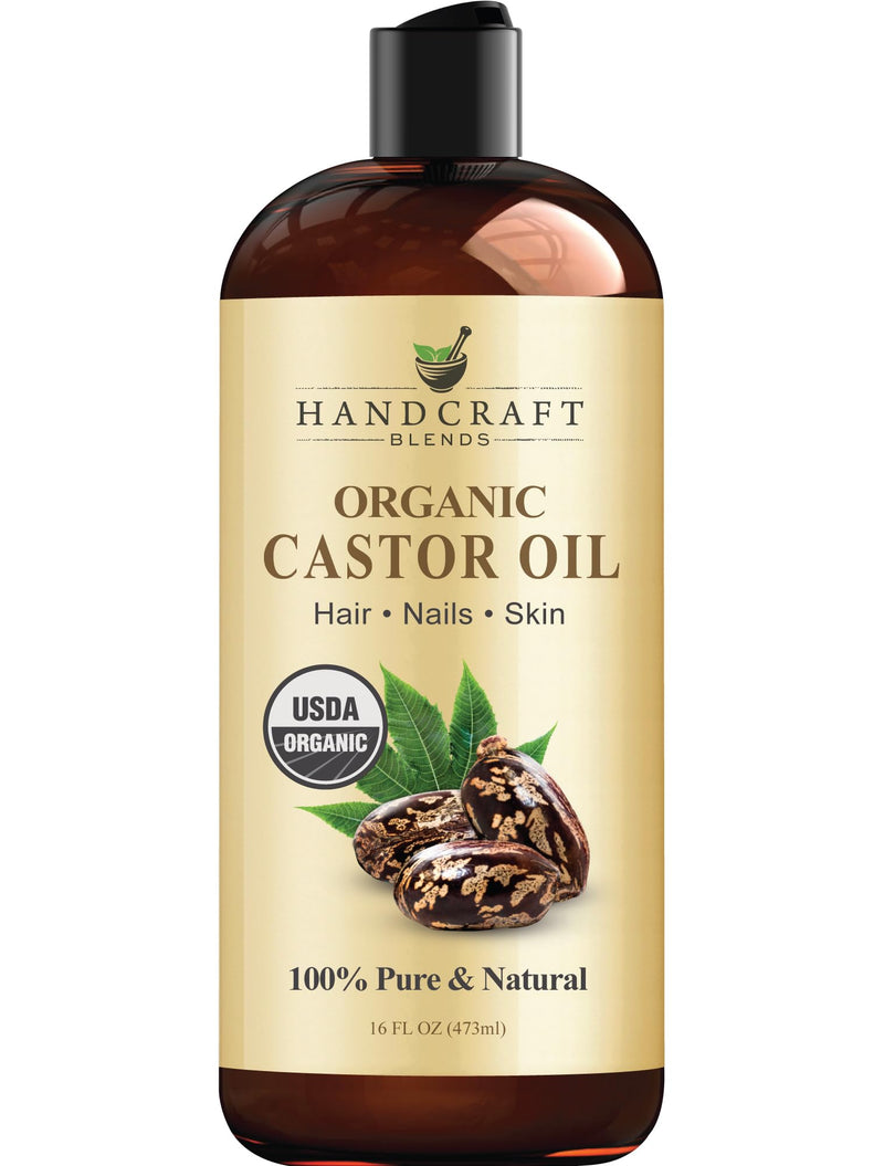[Australia] - Handcraft Blends Organic Castor Oil - 16 Fl Oz - 100% Pure and Natural - Premium Grade Oil for Hair Growth, Eyelashes and Eyebrows - Carrier Oil - Hair and Body Oil - Expeller-Pressed and Hexane-Free Organic Castor 16 Fl Oz (Pack of 1) 