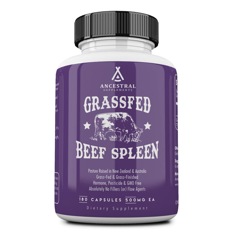 Ancestral Supplements Grass Fed Beef Spleen Capsules, 3000mg, 180 Ct | Spleen support formula promotes digestive, immune, iron, energy and allergy health, plus natural spleen detox. 180 Count (Pack of 1)