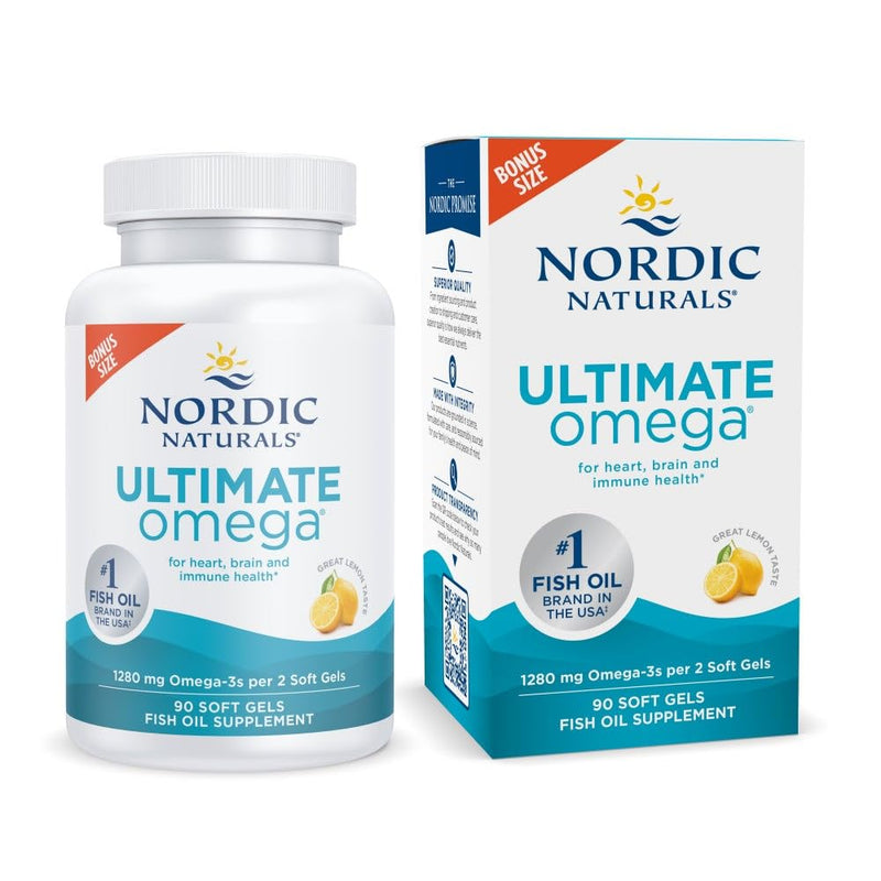 Nordic Naturals Ultimate Omega, Lemon Flavor - 90 Soft Gels - 1280 mg Omega-3 - High-Potency Omega-3 Fish Oil Supplement with EPA & DHA - Promotes Brain & Heart Health - Non-GMO - 45 Servings | High-potency Omega-3 Fish Oil with EPA & DHA supports brai...