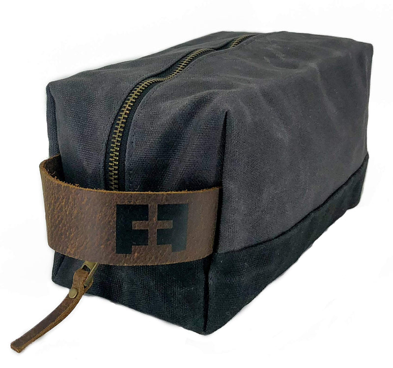 the DOPP KIT | Waxed Cotton Canvas shave and toiletries bag with leather handle Night Sky