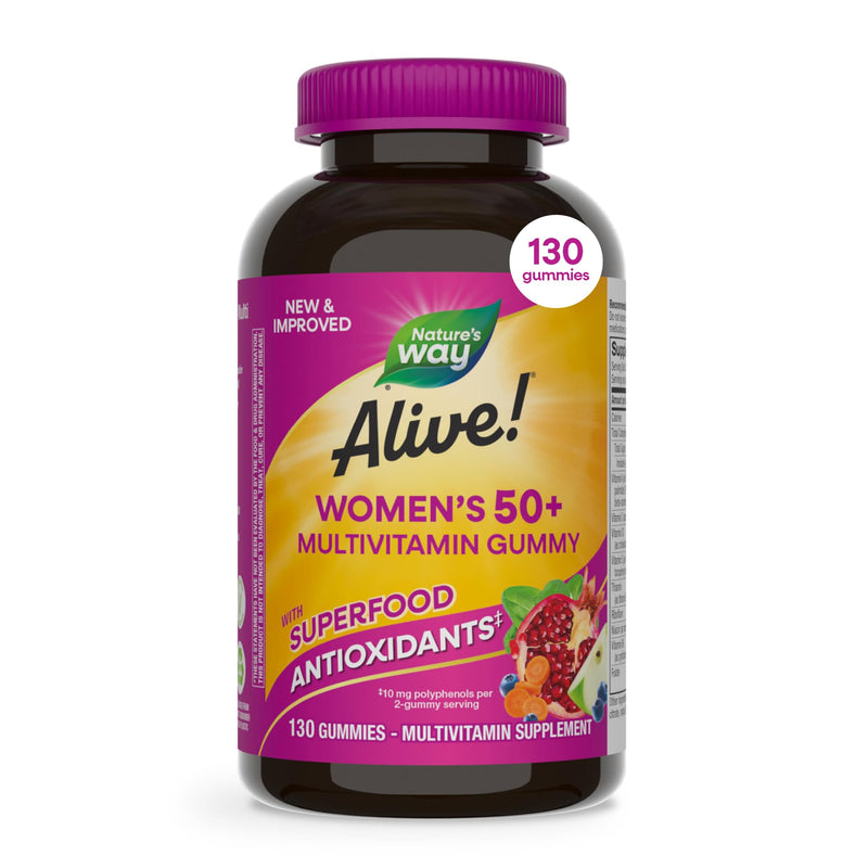Nature's Way Alive! Women's 50+ Multivitamin Gummies, Mixed Berry, 130 ct | Daily Gummy Multi with B-Vitamins, Vitamin D3 & Calcium to Support Heart, Brain, & Bone Health for Women 50 and Older* 130 Count (Pack of 1)