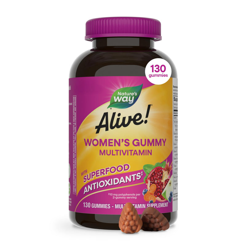 Nature's Way Alive! Women’s Multivitamin Gummy, Vitamins A, C, D3, E, 130ct | Berry Flavored, Daily Chewable Multivitamins for Women, B-Vitamins, Supports Immune, Heart, & Muscle Function* 130 Count (Pack of 1)