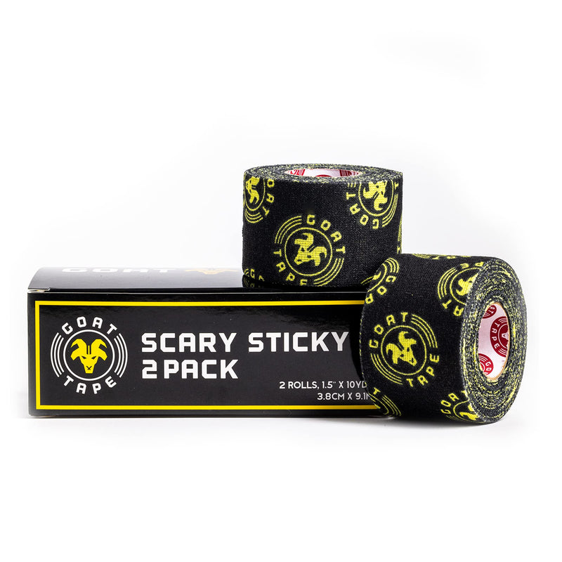 Goat Tape Scary Sticky Premium Athletic Tape | Weightlifting Tape | Thumb Tape for Hook Grip – Sticks with You Through The Toughest Fitness Workouts and Lifts Black & Yellow Pack of 2