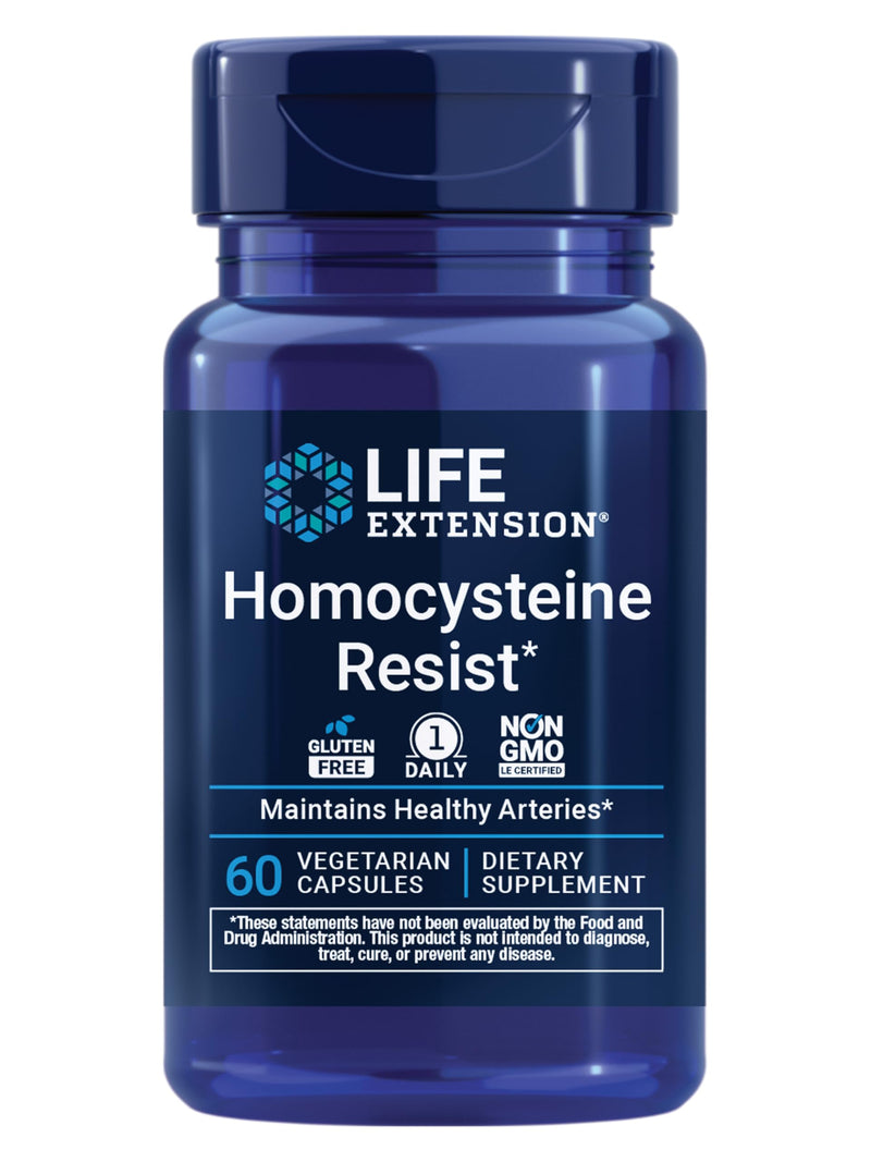 Life Extension Homocysteine Resist Vegetarian Capsules, 60 Count | Vitamin B2, B6, B12 & Folate as L-5-MTHF Support Heart & Brain Health, Once Daily, Gluten Free, Non-GMO & Vegetarian 60 Count (Pack of 1)