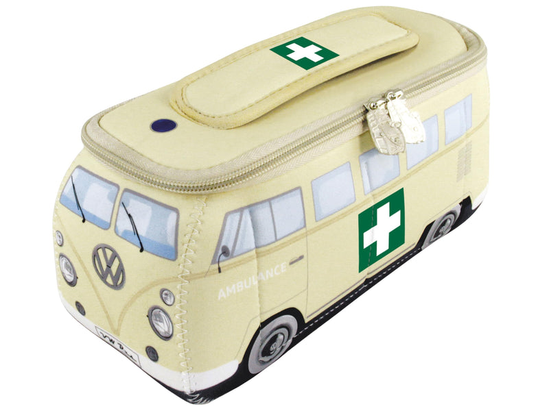 BRISA VW Collection - T1 Bus Camper Toiletry Bag Cosmetic Case | Volkswagen Toiletry Bag Cosmetic Case, Water-Repellent, Hanging Hook, 4 Mesh Pockets, Travel, Neoprene, Ambulance/Beige Large Large (11.8 X 5.5 X 4.7 Inches)
