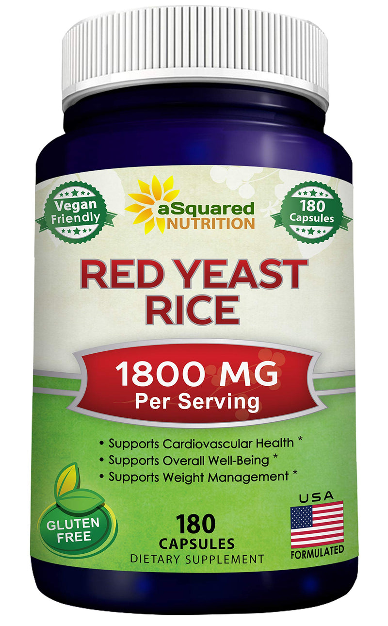 [Australia] - aSquared Nutrition Red Yeast Rice 1800mg - Dietary Supplement Vegan Powder Pills to Support Cardiovascular Health - 180 Veggie Capsules 