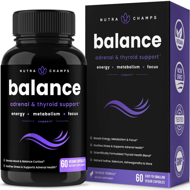 [Australia] - NutraChamps Thyroid Support & Adrenal Support Supplement 2-in-1 Formula with Iodine & Ashwagandha for Energy, Metabolism, Focus, Adrenal Fatigue & Stress Relief, Cortisol Balance for Women & Men 
