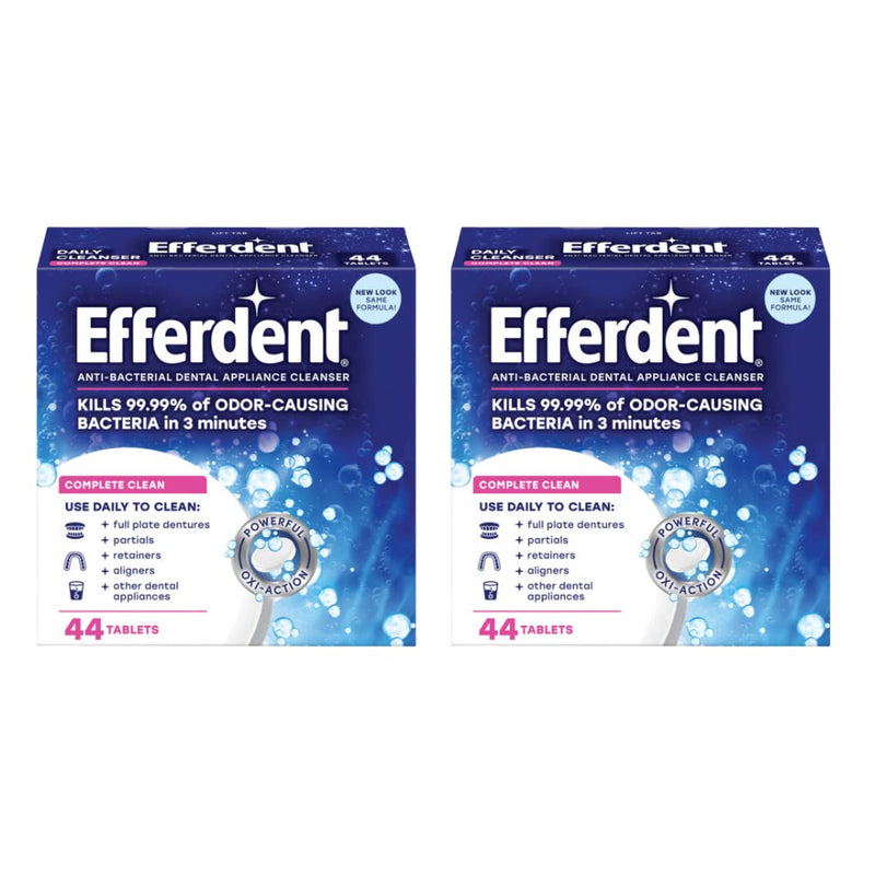 Efferdent Denture Cleanser Tablets, Complete Clean, Cleanser for Retainer and Dental Appliances, 44 Count, (Pack of 2) 44 Count (Pack of 2)