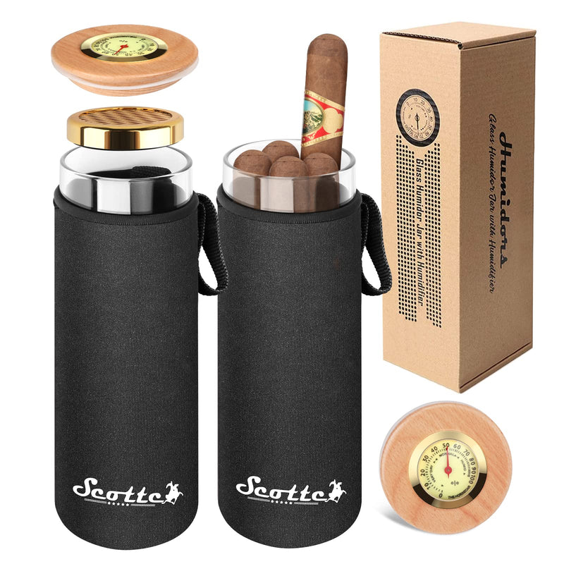 [Australia] - Scotte Cigar Case Humidor Gift Box cigars jar humidifiers-Cigar Hygrometer humidifier-Travel Cigar Tube for 4 to 5 Cigars (black) Black 