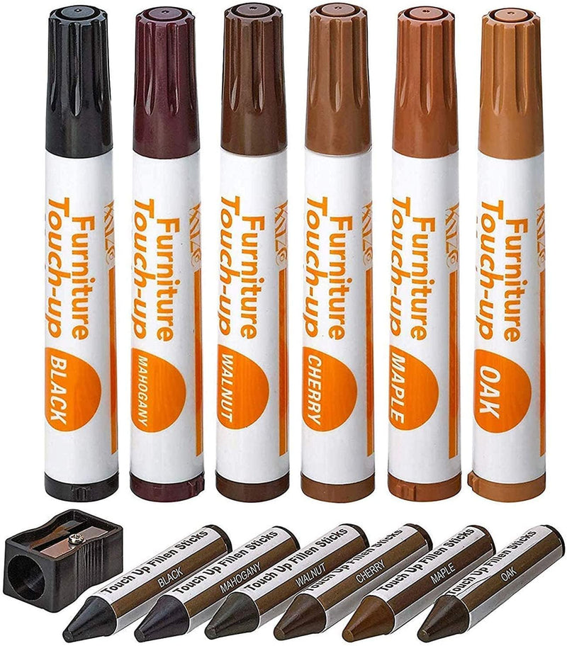 [Australia] - Katzco Furniture Repair Kit Wood Markers - Set of 13 - Markers and Wax Sticks with Sharpener - for Stains, Scratches, Floors, Tables, Desks, Carpenters, Bedposts, Touch-Ups, Cover-Ups, Molding Repair 