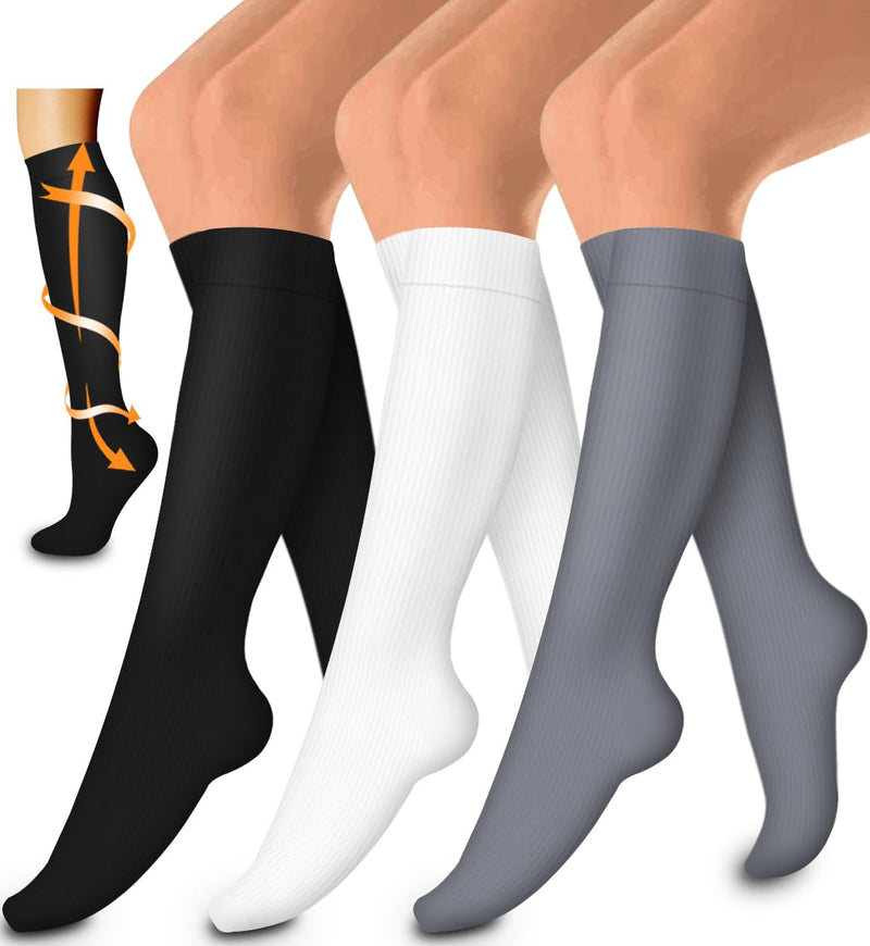 [Australia] - Laite Hebe 3 Pack Medical Compression Sock-Compression Sock For Women and Men Circulation -Best for Running,Nursing,Athletic Sports 02-black/White/Grey Small-Medium 