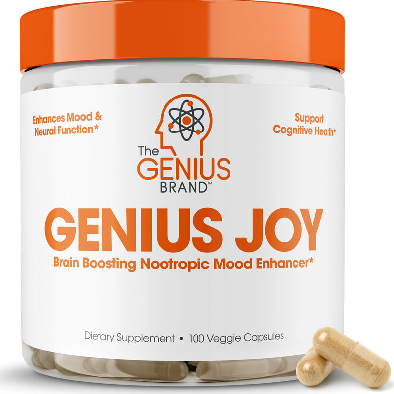[Australia] - Genius Joy, Nootropic Mood Enhancer Supplement - Support Cognitive Health, Enhance Mood & Neural Function with Brain Boosting L-Theanine, Panax Ginseng & SAM-e - Organic, Non-GMO, & Gluten-Free 