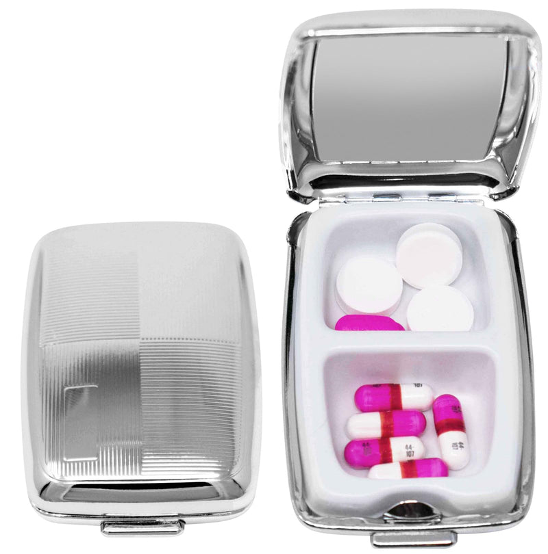 Set of 2 Etched Rectangular Pocket Purse Pill Box & Organizer with Dual Compartments (Four Square - Engravable) Four Square (Engraveable)