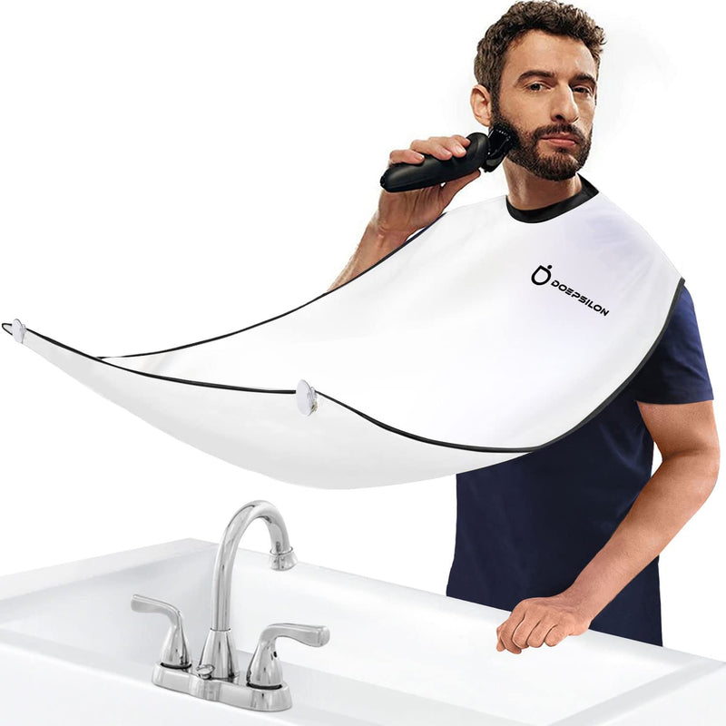 [Australia] - Beard Bib Apron, Beard Bib Hair Catcher for Shaving, Non-Stick Beard Shave Cape with Suction Cups, Grooming Accessories for Men, Gifts for Men Husband Father (White) White 