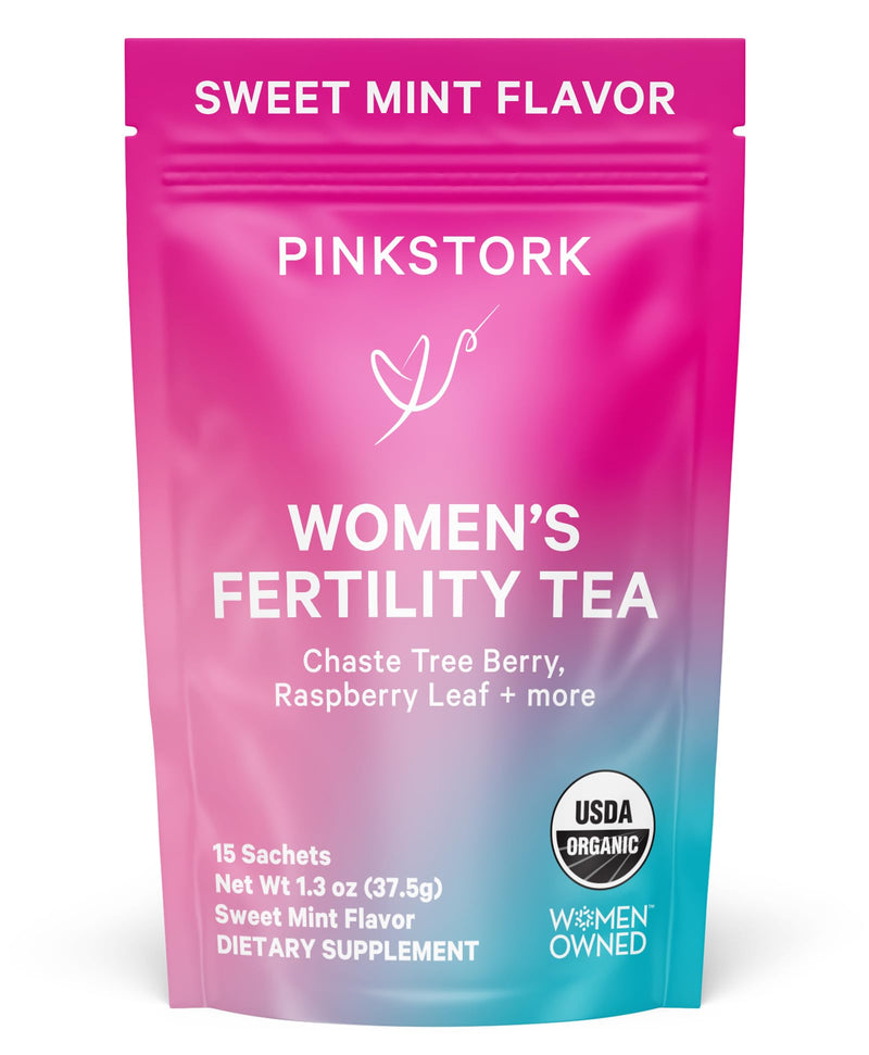 [Australia] - Pink Stork Organic Fertility Tea - Supports Conception for Her & Hormone Balance with Chaste Tree Berry (Vitex), Mint, and Red Raspberry Leaf - Hot or Iced - Caffeine Free - Sweet Mint, 15 Sachets 