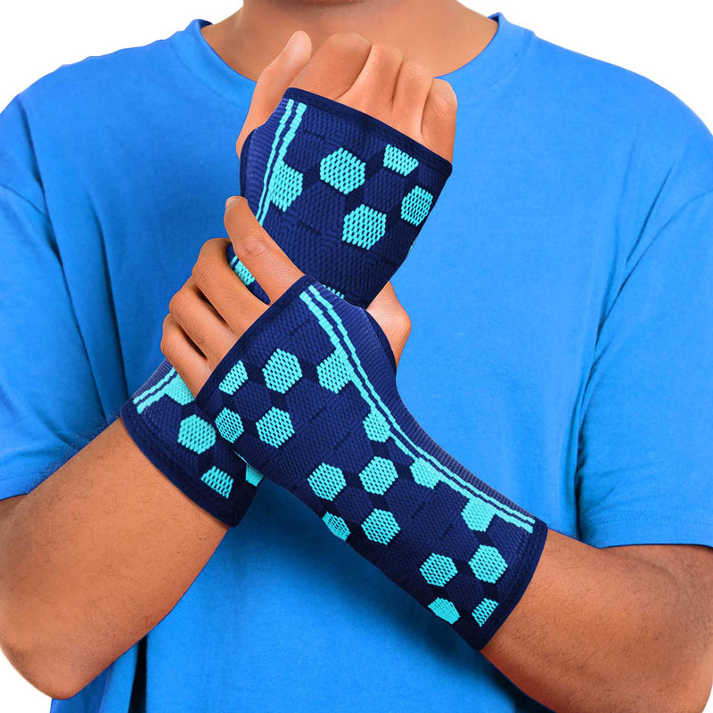 Sparthos Wrist Support Sleeves (Pair) – Medical Compression for Carpal Tunnel and Wrist Pain Relief – Wrist Brace for Men and Women – Made from Innovative Breathable Elastic Blend Medium Cobalt Blue