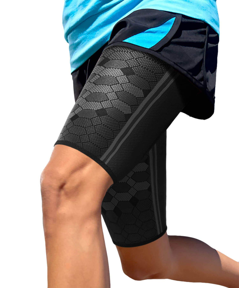 [Australia] - Sparthos Thigh Compression Sleeves (Pair) ‚Äì Quad and Hamstring Support ‚Äì Upper Leg Sleeves for Men and Women ‚Äì Made from Innovative Breathable Elastic Blend ‚Äì Anti Slip Midnight Black Large 