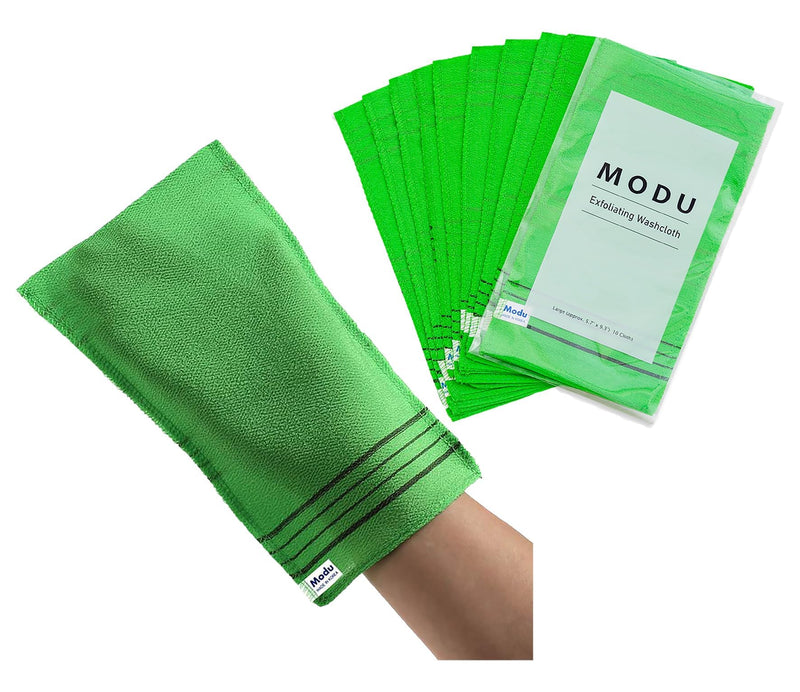 [Australia] - Modu 10 Pcs Korean Exfoliating Mitt Bath Washcloth 9.1 X 6 in-Asian Italy Towel (Large 10 Pcs Green) 10 Count (Pack of 1) 