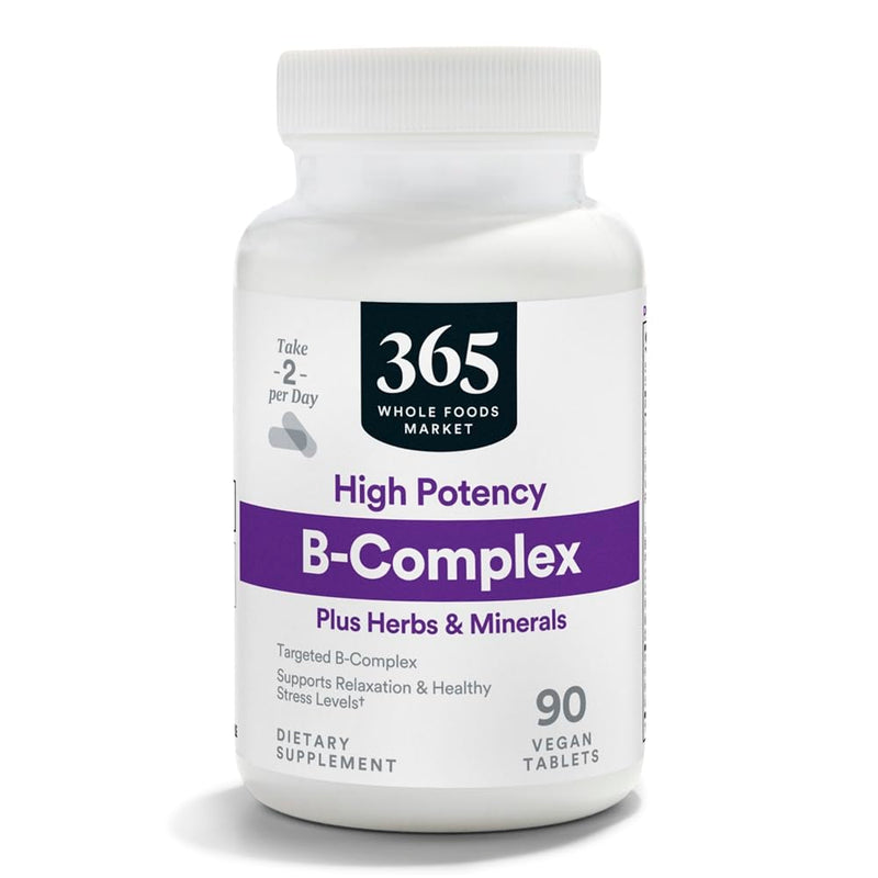 365 by Whole Foods Market, High Potency Vitamin B Complex with Herbal Support Tablets, 90 CT Unflavored 90 Count (Pack of 1)