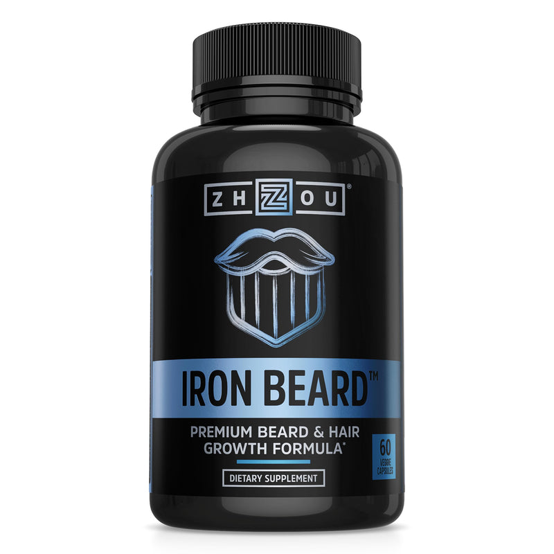 Zhou Iron Beard - Beard Growth Vitamins Men - 60 Veggie Capsules | Premium Biotin, Saw Palmetto & B Vitamin Pills to Support Facial Hair, Care Supplement for Full Beard