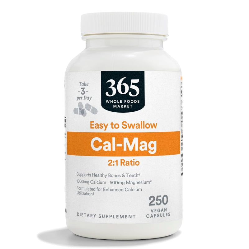 [Australia] - 365 by Whole Foods Market, Cal-Mag 2:1 Ratio, Easy-to-Swallow Vegan Capsules, 250 Count 250 Count (Pack of 1) 