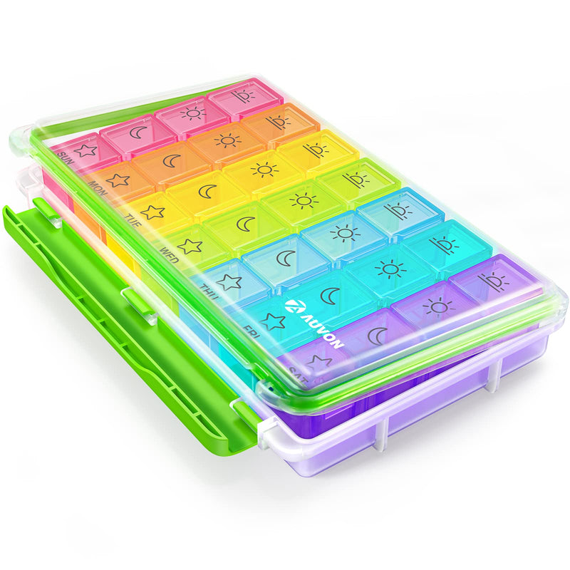 [Australia] - AUVON iMedassist Moisture-Proof Weekly Pill Organizer 4 Times a Day, Large 7 Day Pill Box Case with Portable Design for Travel, Removable Individual Containers Hold Vitamins, Supplements, Medications Clear 