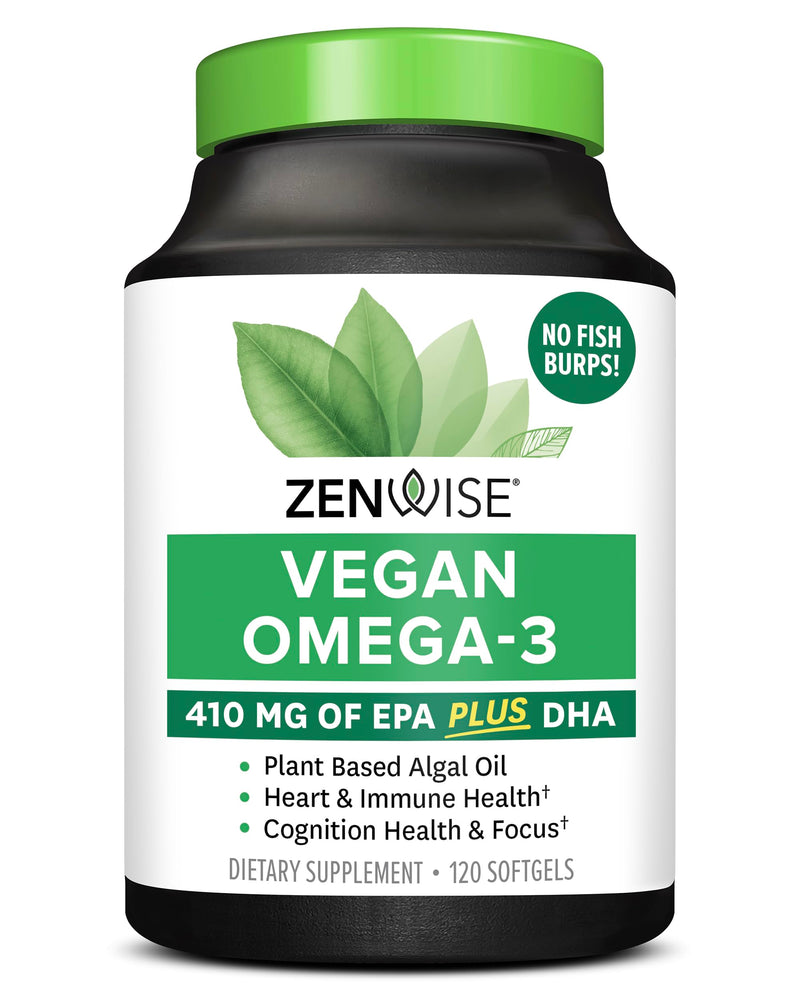 [Australia] - Zenwise Health Vegan Omega 3 - Plant Powered Omega-3 from Marine Algal Oil with EPA and DHA Fatty Acids - AVA Certified Vegan - 120 Count 120 Count (Pack of 1) 