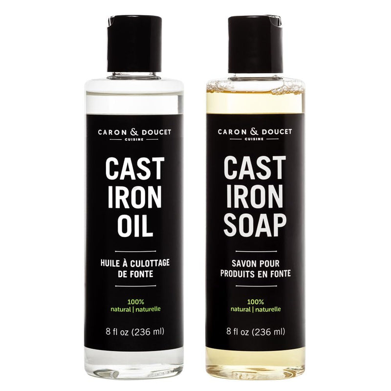 [Australia] - CARON & DOUCET - 100% Plant-Based Cast Iron Cleaning Set: Seasoning Oil & Soap for Washing, Restoring & Seasoning Skillets, Pans & Grills! 8 Fl Oz (Pack of 2) 