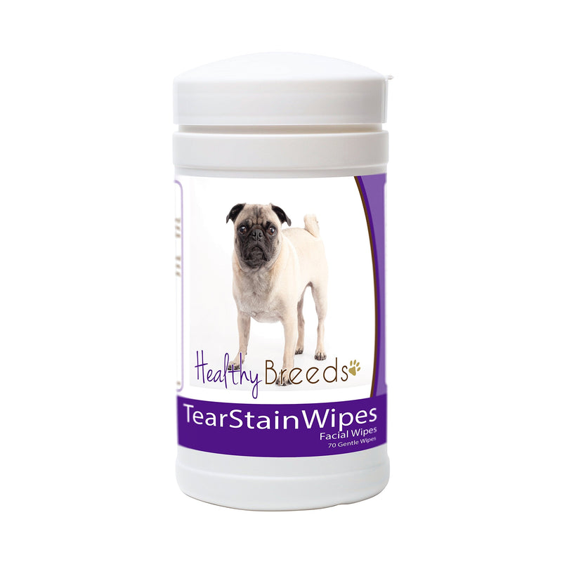 Healthy Breeds Pug Tear Stain Wipes 70 Count 70 Count (Pack of 1) Pug, Brown - PawsPlanet Australia