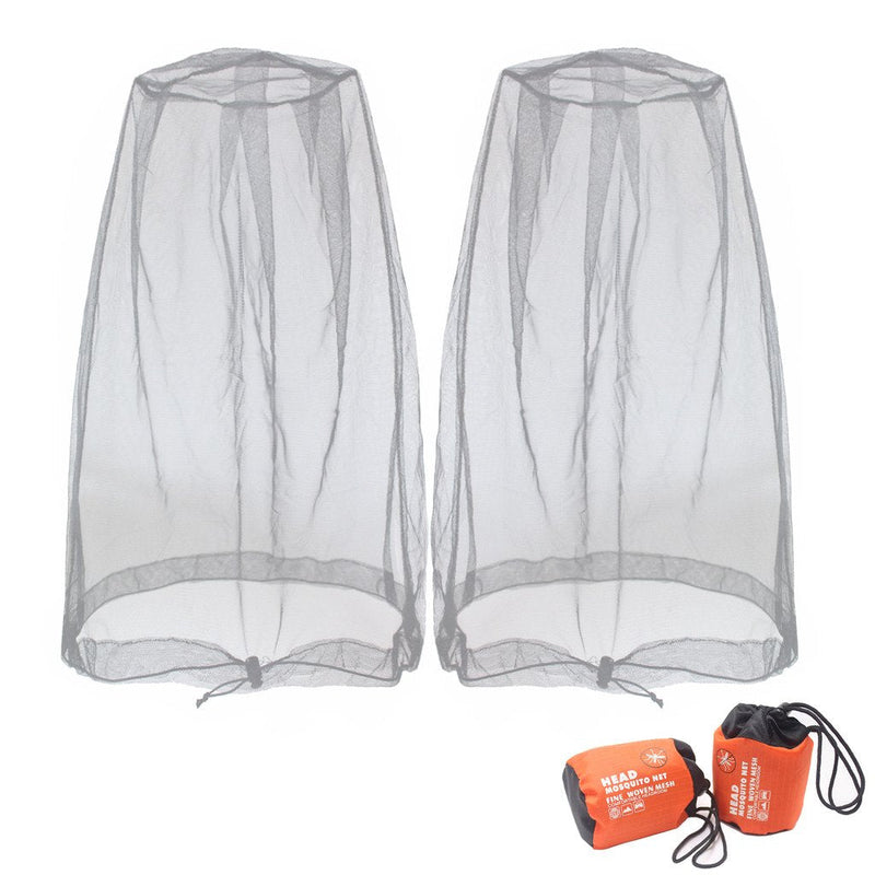 [Australia] - Benvo Mosquito Head Net Mesh, Face Neck Fly Netting Hood from Bugs Gnats Noseeums Screen Net for Any Outdoor Lover- with Carry Bags Fits Most Sizes of Hats Caps (2pcs, Grey, Updated Big Net) Gray 