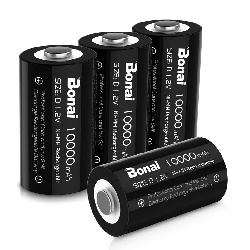 [Australia] - BONAI Rechargeable D Cells 10,000mAh 1.2V Ni-MH High Capacity High Rate D Size Battery (4-Counts) 