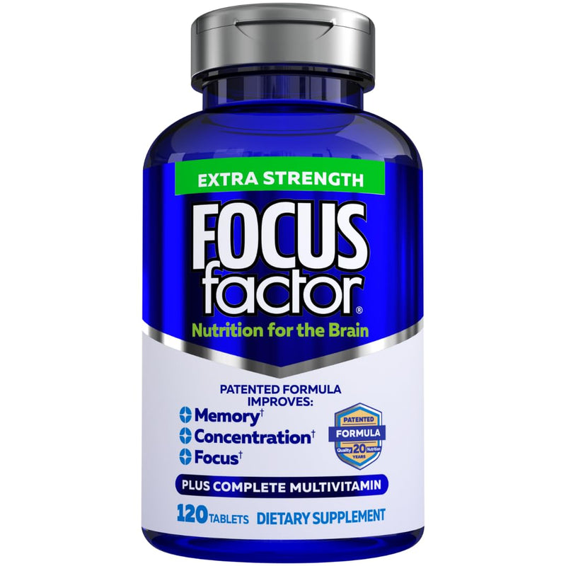 Focus Factor Adults Extra Strength, 120 Count - Brain Supplement for Memory, Concentration and Focus - Complete Multivitamin with DMAE, Vitamin D, DHA - Trusted Health Vitamins 120 Count (Pack of 1)