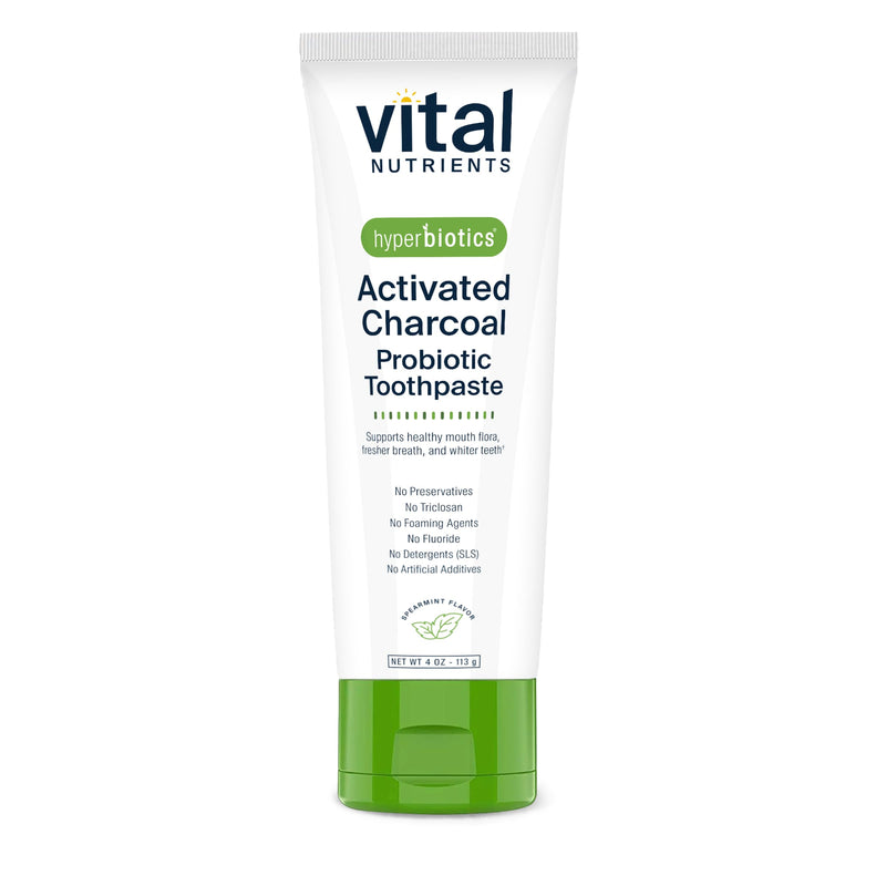 [Australia] - Vital Nutrients Hyperbiotics Activated Charcoal Probiotic Toothpaste | Fluoride Free Toothpaste with Oral Probiotics | Supports Healthy Mouth Flora, Fresher Breath, Teeth Whitening* | Vegan | 4 oz 4 Ounce (Pack of 1) 